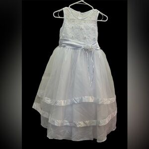 Cecikid girls communion flower girl tulle dress sz 9/10 white bow